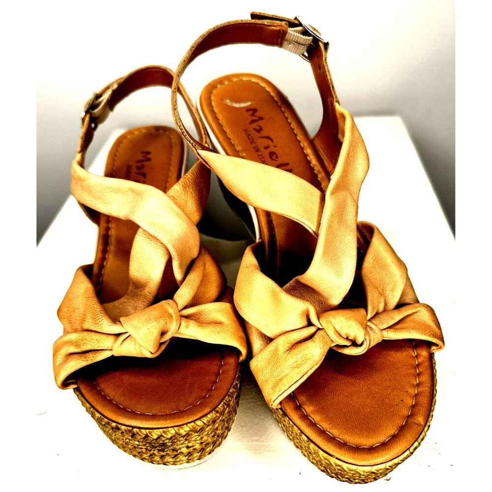 Mariella Womens Shoes Leather Platform Wedge Sandals Strappy Brown Size 8/39